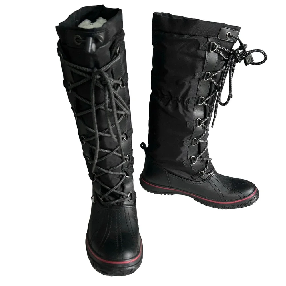 Pajar Tall Winter‎ Duck Snow boots Women EUR 39 US 7 - 7.5 Black Lace up Sherpa